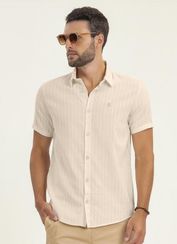 Vista 2 Camisa Masculina Manga Curta Bege Diametro Diametro