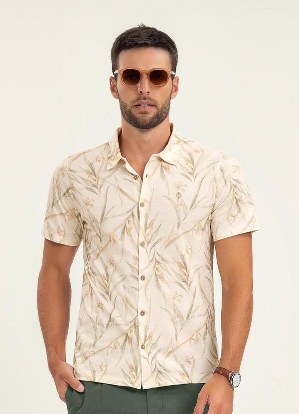 Camisa Masculina Manga Curta Meia Malha Bege