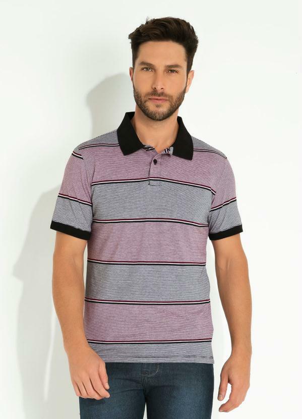 Vista 2 Camisa Polo Bordô Listra com Retilínea