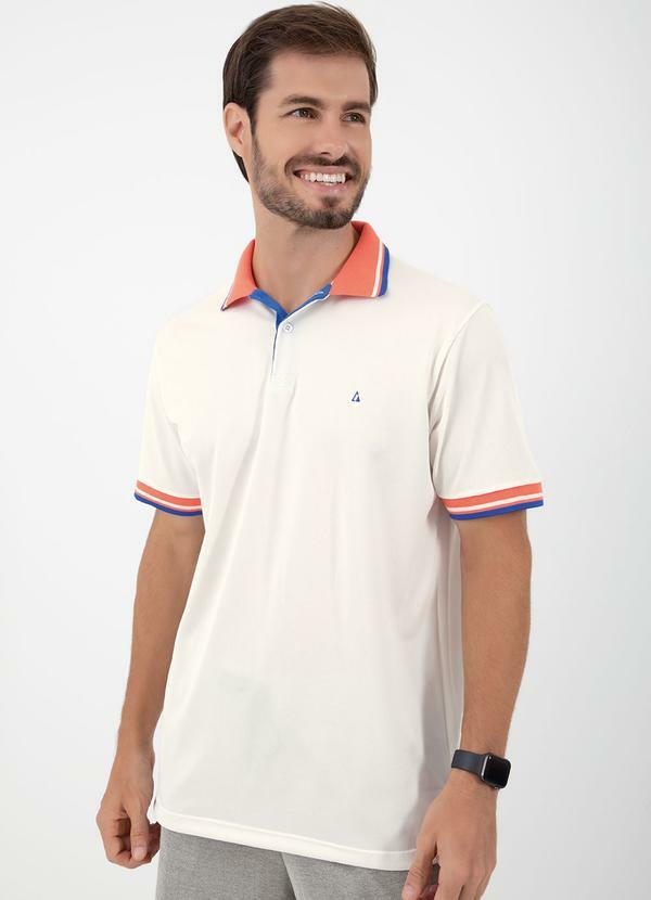 Vista 2 Camisa Polo Branca com Retilinea Contrastante Actual Actual