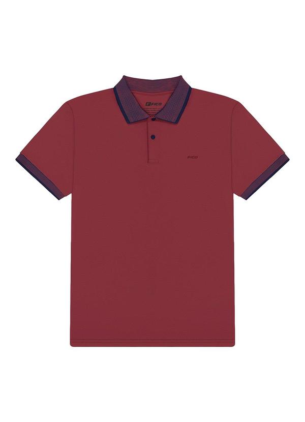 Vista 2 Camisa Polo com Retilínea Vermelho Fico Fico