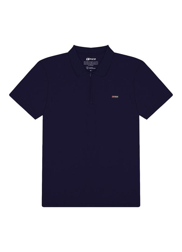 Vista 2 Camisa Polo com Zíper em Meia Malha Azul Fico Fico