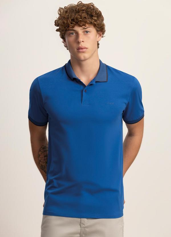 Vista 2 Camisa Polo de Mangas Curtas com Retilínea Azul Fico Fico