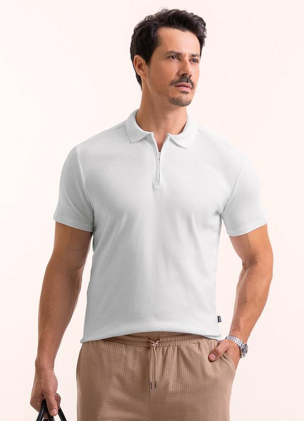 Camisa Polo em Algodão com Zíper Branco
