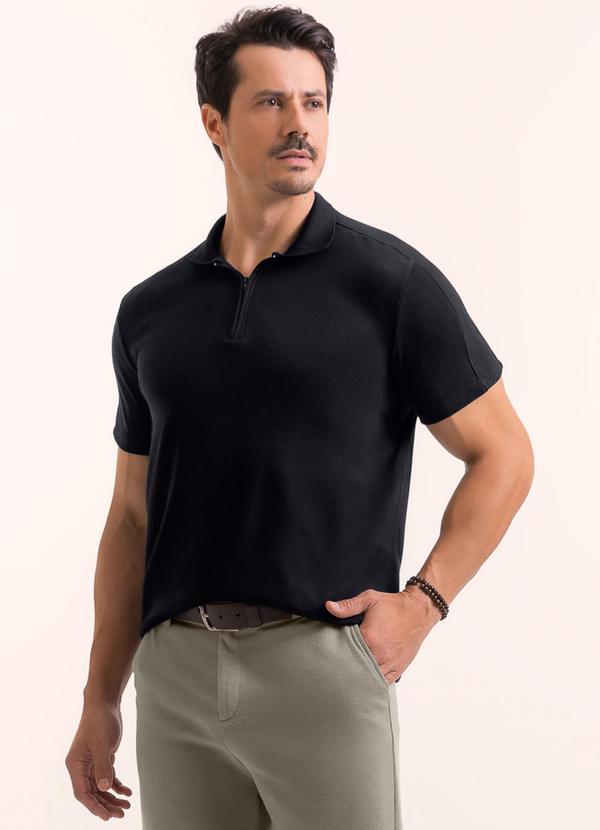 Camisa Polo em Algodão com Zíper Preto