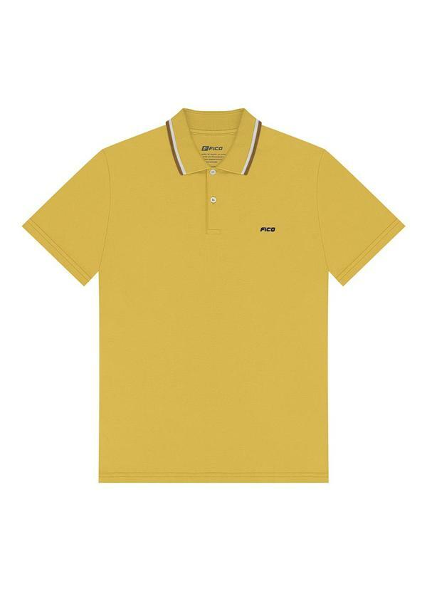 Vista 2 Camisa Polo em Algodão Penteado Amarelo Fico Fico