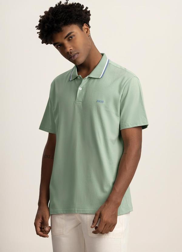 Vista 2 Camisa Polo em Algodão Penteado Verde Fico Fico