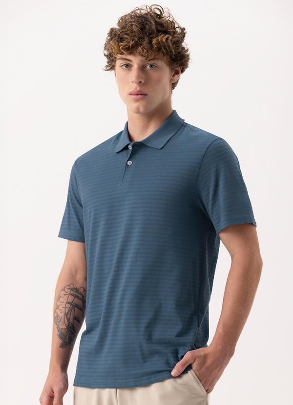 Vista 2 Camisa Polo em Malha de Algodão Azul Fico Fico
