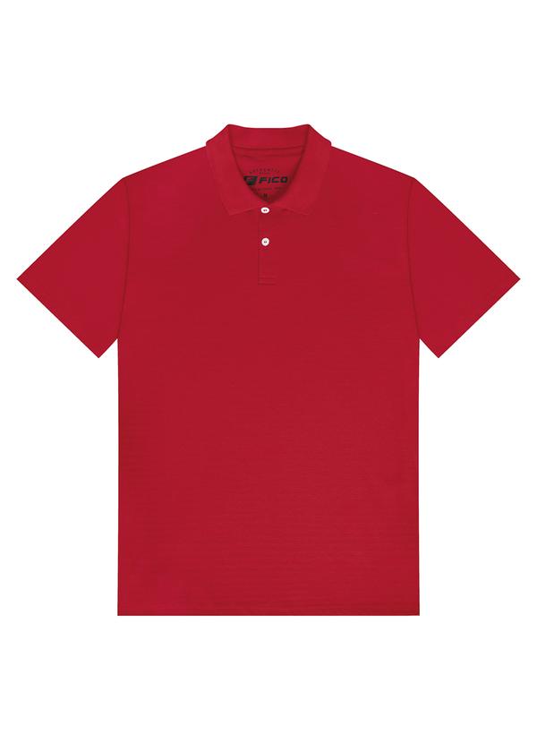Vista 2 Camisa Polo em Malha de Algodão Vermelho Fico Fico
