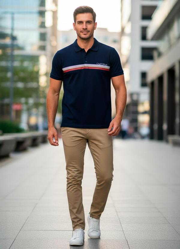 Camisa Polo em Malha Piquet Azul