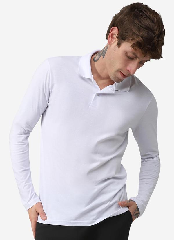 Vista 2 Camisa Polo Manga Longa Masculina Branco Basicamente Basicamente