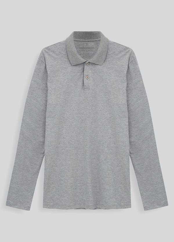 Vista 2 Camisa Polo Manga Longa Masculina Mescla Claro Basicamente Basicamente