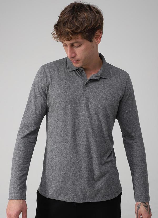 Vista 2 Camisa Polo Manga Longa Masculina Mescla Escuro Basicamente Basicamente