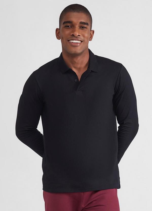 Vista 2 Camisa Polo Manga Longa Masculina Preto Basicamente Basicamente