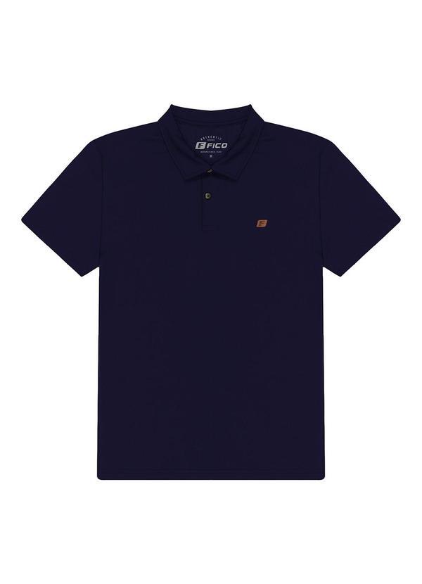 Vista 2 Camisa Polo Masculina em Malha Azul Fico Fico
