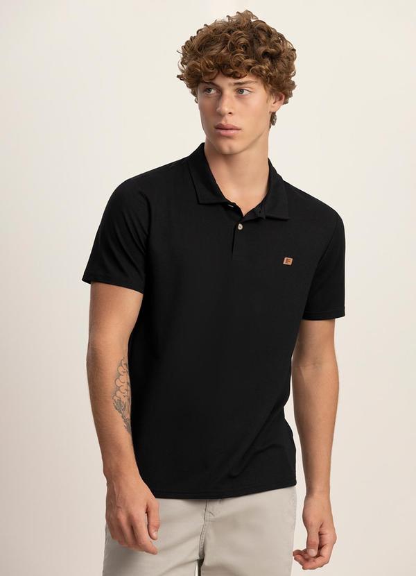 Vista 2 Camisa Polo Masculina em Malha Preto Fico Fico