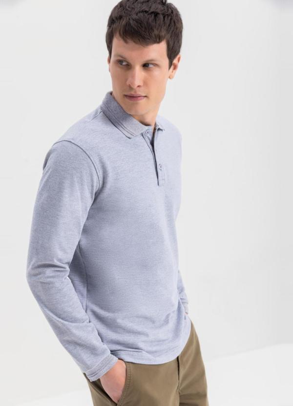 Camisa Polo Masculina em Piquet Cinza