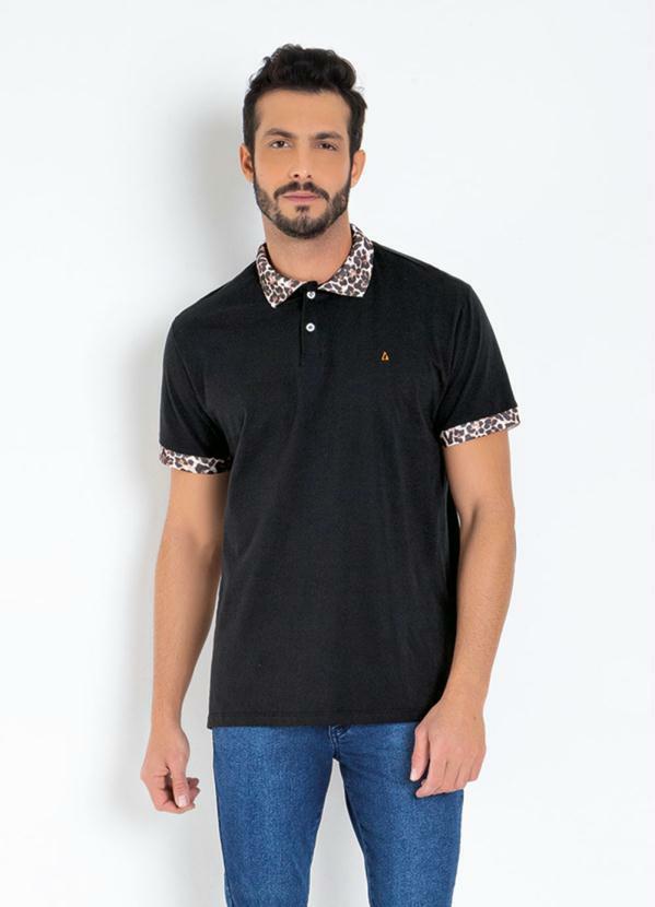 Vista 2 Camisa Polo Preta com Detalhes em Animal Print Multimarcas Multimarcas