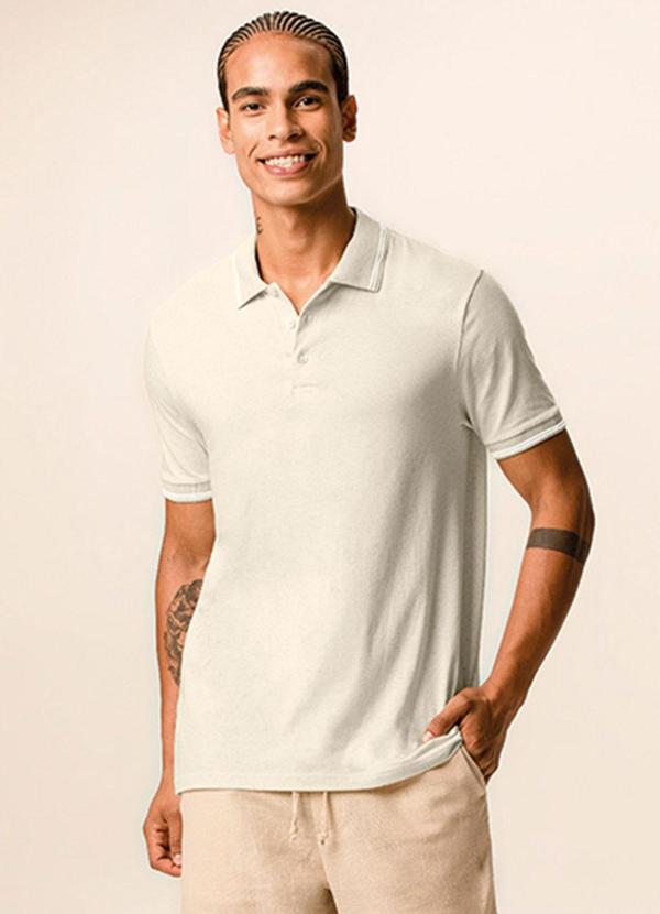 Camisa Polo Regular em Linho Off White