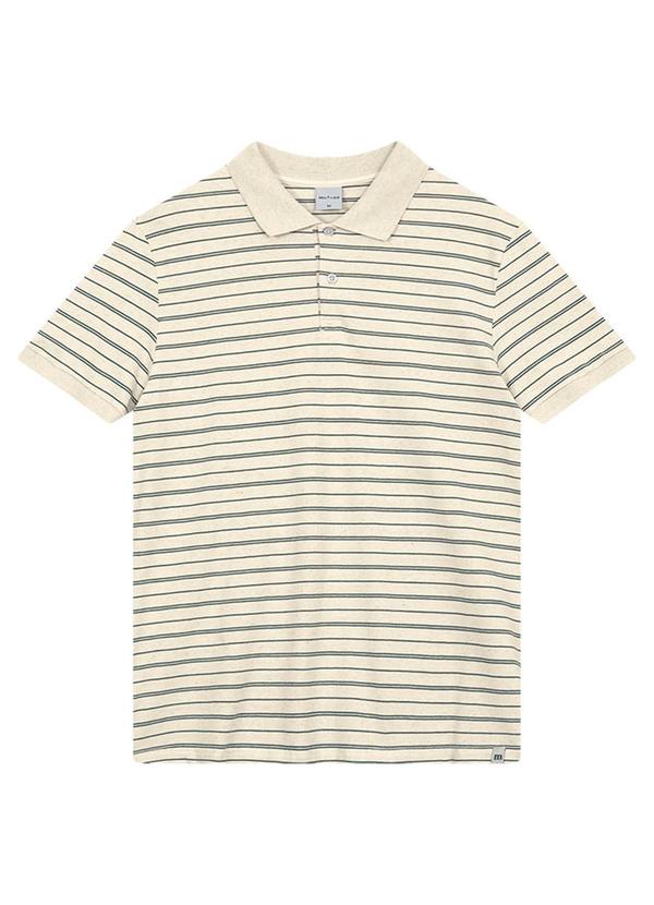 Camisa Polo Regular Piquet Listrado Linho Azul