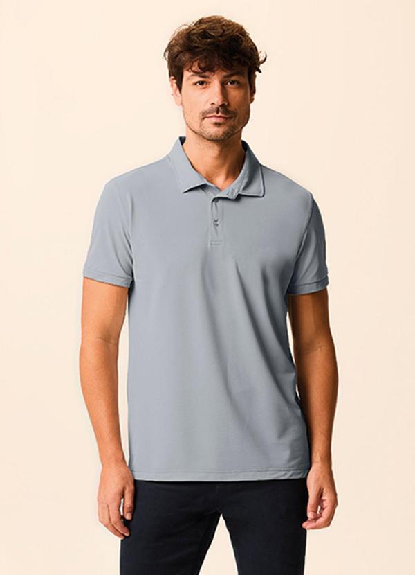 Camisa Polo Slim com Aplique Cinza Azulado
