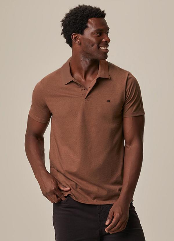 Camisa Polo Slim com Bordado Marrom