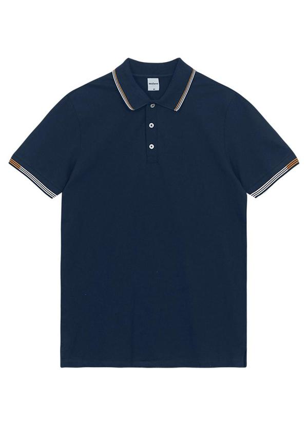 Camisa Polo Slim em Piquet Azul Marinho