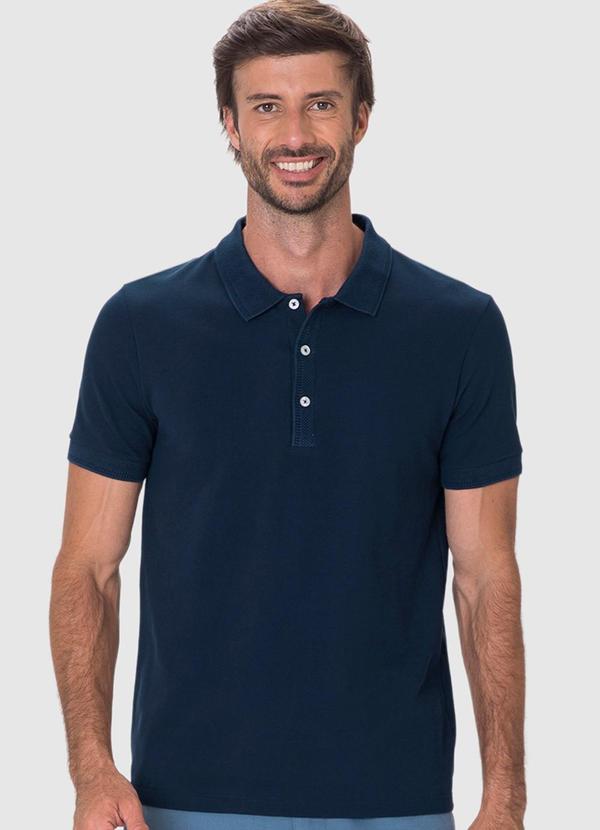 Camisa Polo Slim em Piquet Premium Azul Marinho
