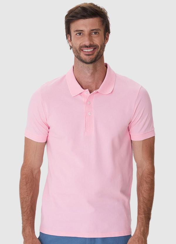 Camisa Polo Slim em Piquet Premium Rosa Claro