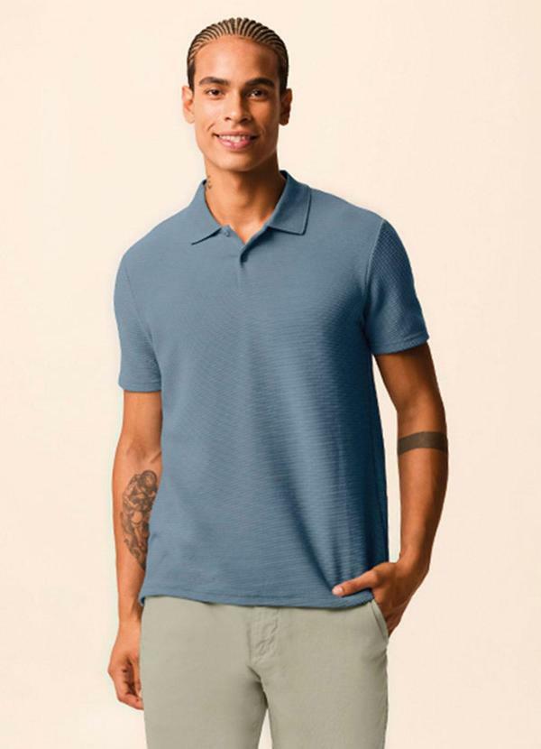 Camisa Polo Slim Texturizada Azul Pastel