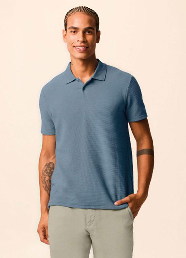 Camisa Polo Slim Texturizada Azul Pastel