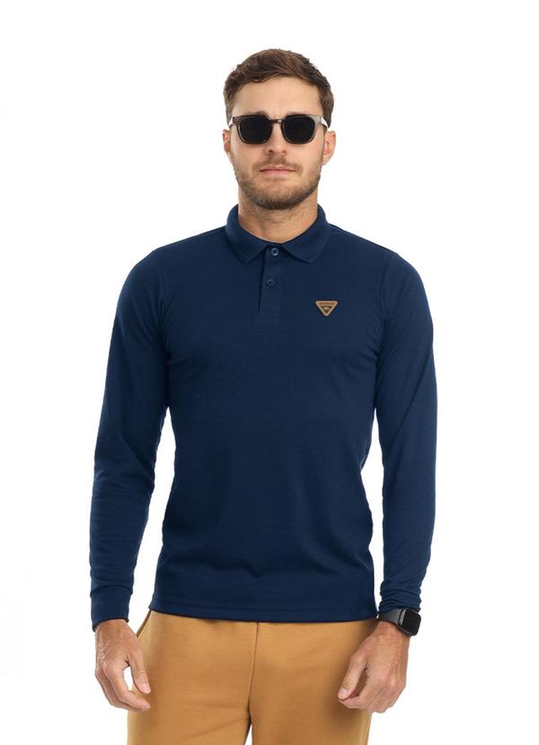 Polo Manga Longa Suedine Marinho