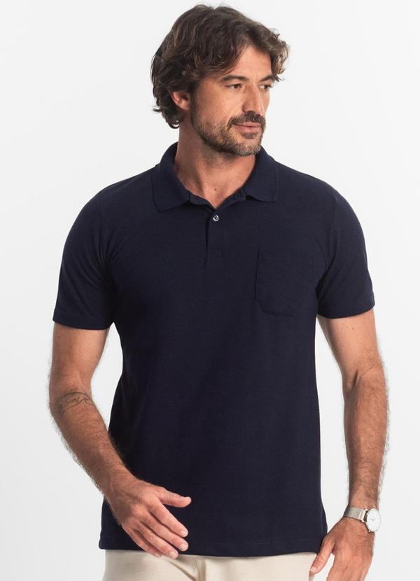 Vista 2 Polo Masculina Pique Azul Diametro Diametro