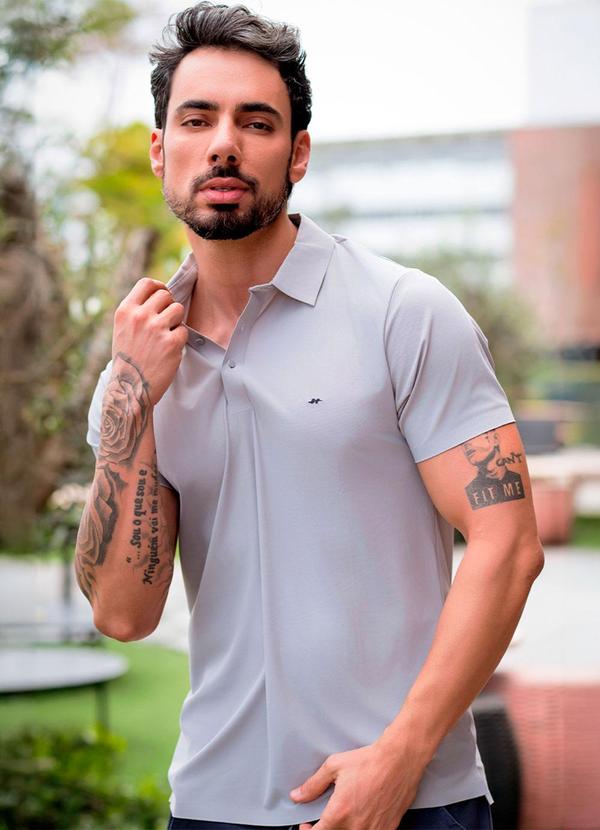 Polo Sporttech Botão Masculina Cinza