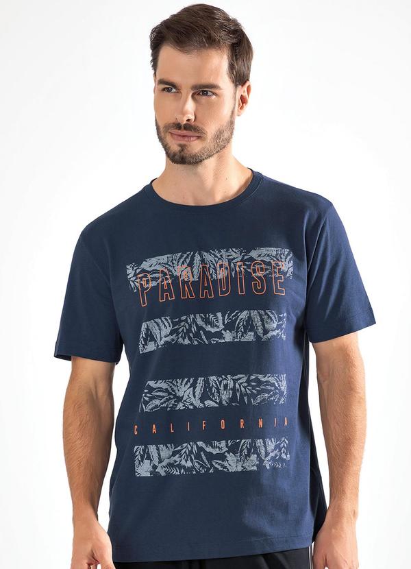 Vista 2 Blusa Azul Escuro em Malha de Algodão Moda Pop Moda Pop