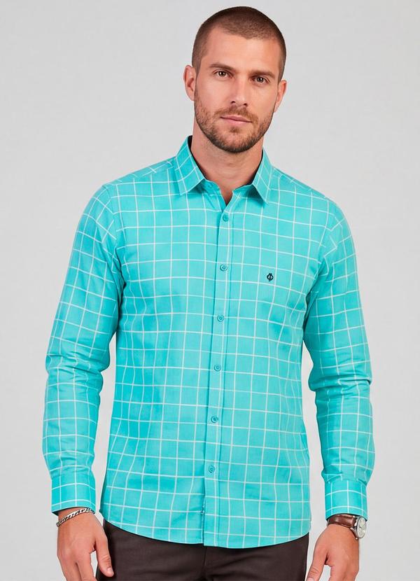 Camisa Bordada de Tricoline Manga Longa Azul