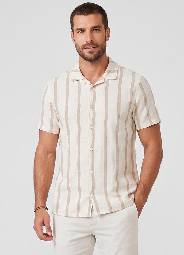Camisa Masculina Linho Maquinetado Bege