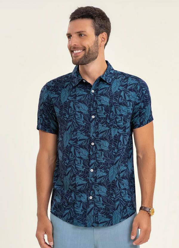Vista 2 Camisa Masculina Manga Curta Azul Diametro Diametro