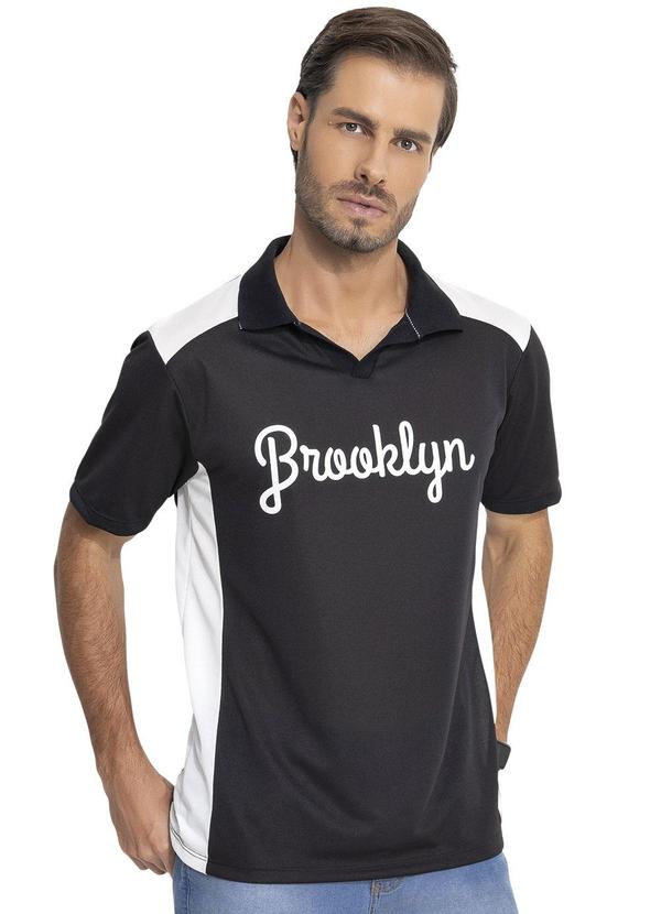 Vista 2 Camisa Polo Preto em New Crepe Actual Actual