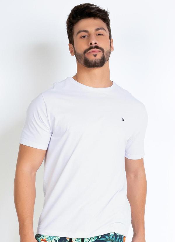 Camiseta Básica com Detalhe Bordado Branca