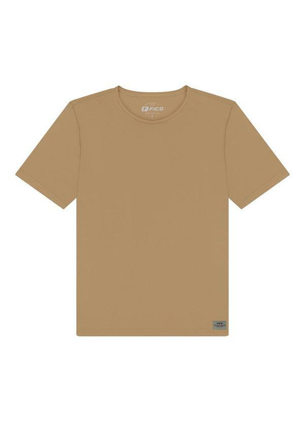 Vista 2 Camiseta Básica de Mangas Curtas em Malha Bege Fico Fico