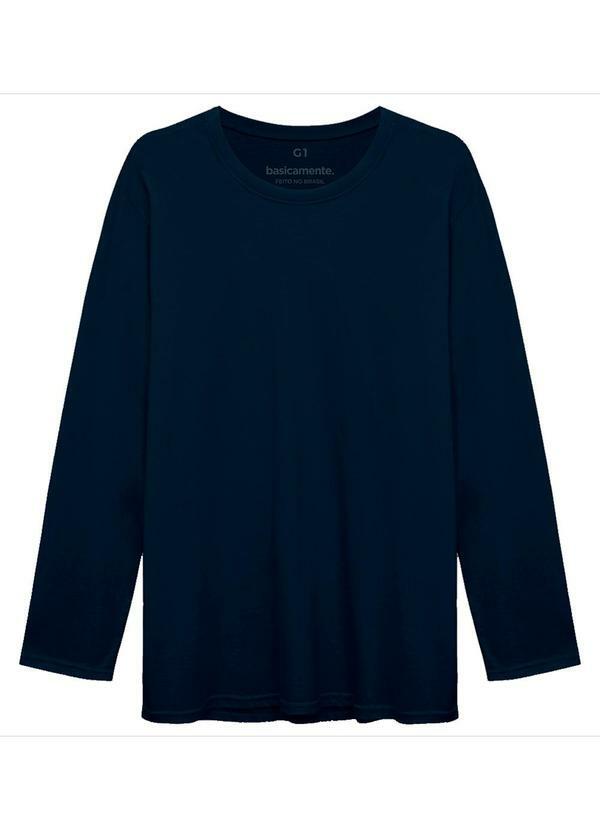 Vista 2 Camiseta Básica Manga Longa Plus Masculina Azul Basicamente Basicamente