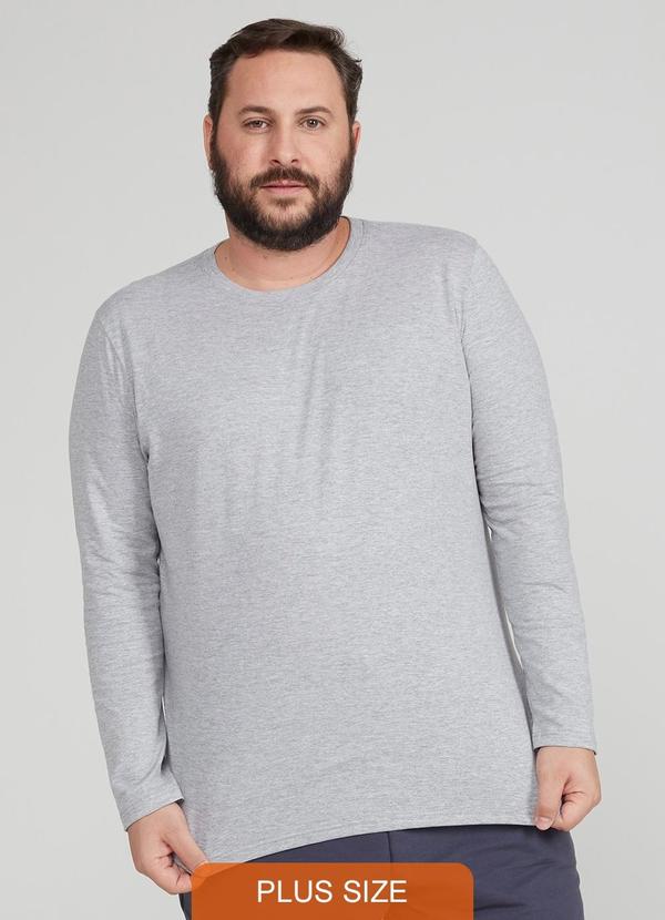 Vista 2 Camiseta Básica Manga Longa Plus Masculina Cinza Basicamente Basicamente