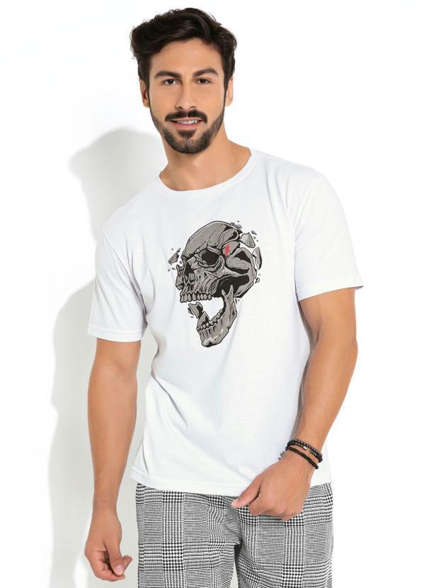 Camiseta Branca com Estampa Frontal Caveira
