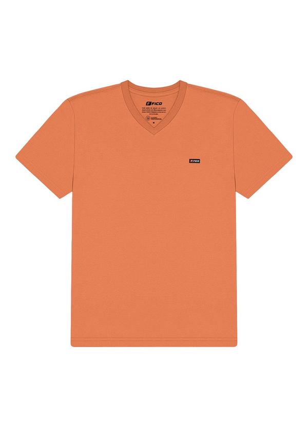 Camiseta com Gola V em Meia Malha Laranja
