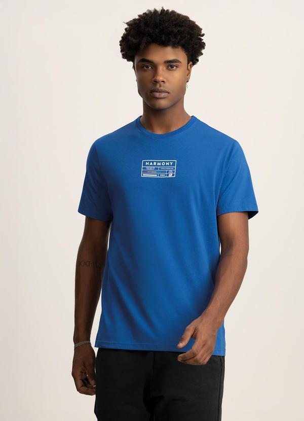 Camiseta de Mangas Curtas em Malha Cotton Azul