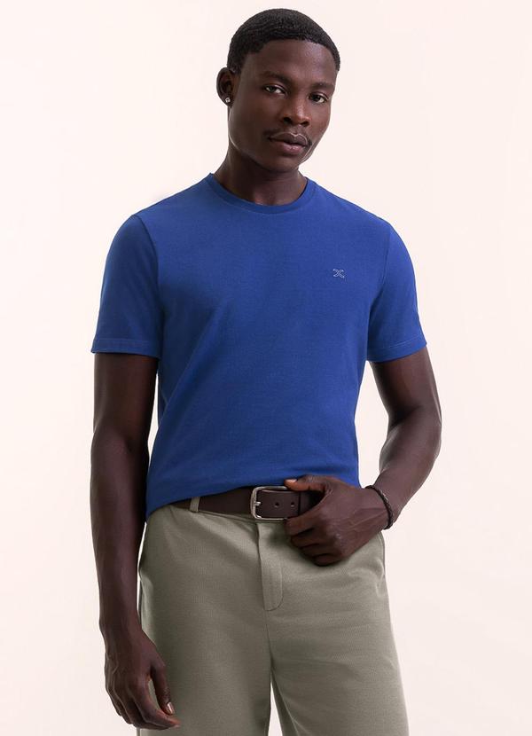 Camiseta em Algodão Premium com Ribana Azul