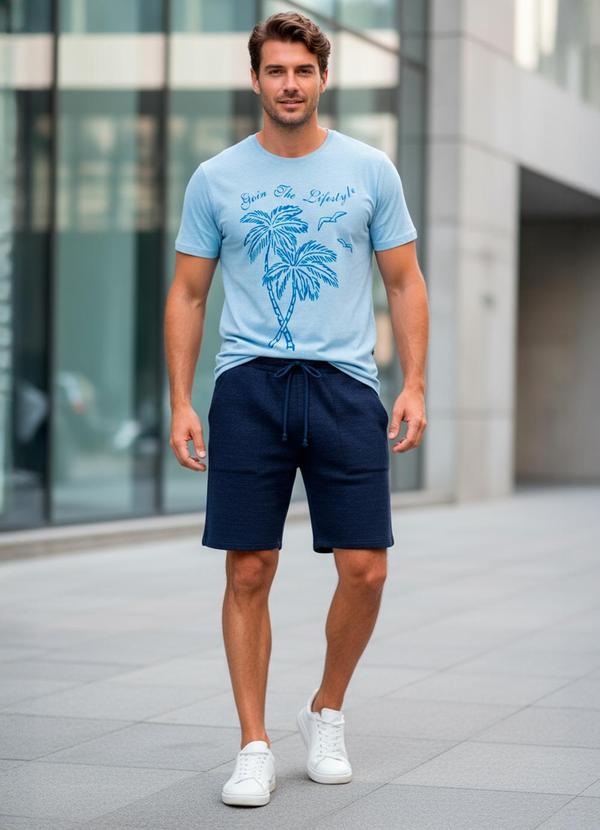 Camiseta em Malha Azul
