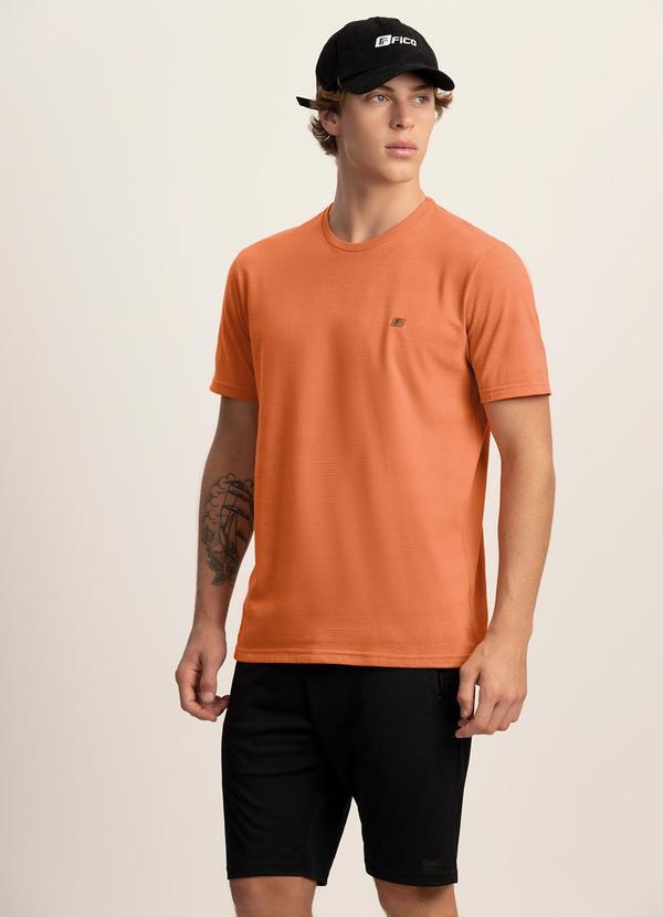 Camiseta em Malha com Textura Laranja