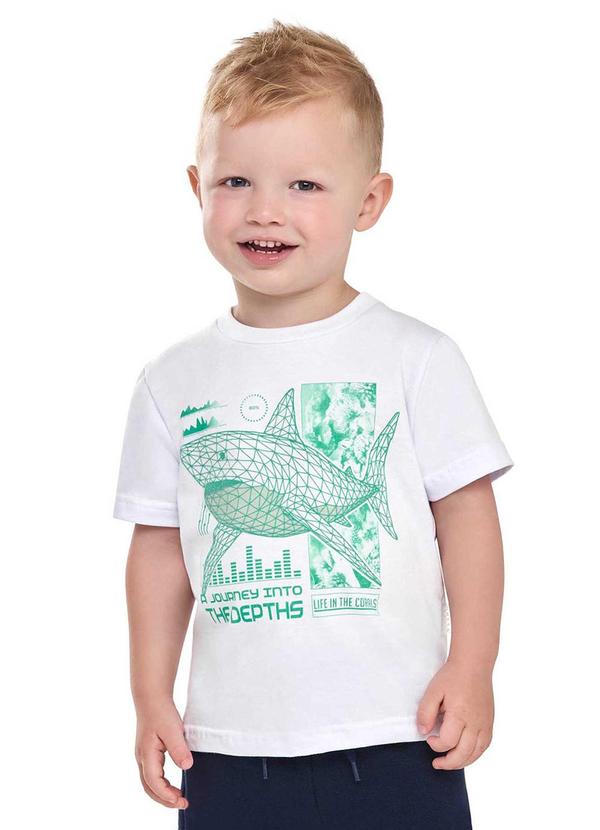 Camiseta Infantil Menino Tubarão Puff Branco